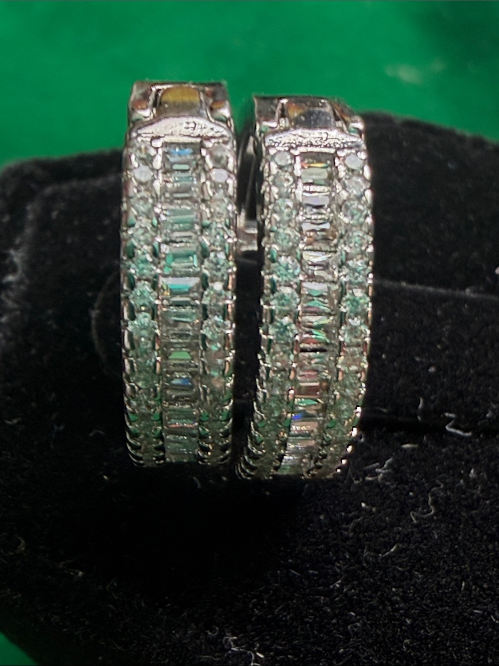 Silver Tone Crystal Hoop Earrings - Clear